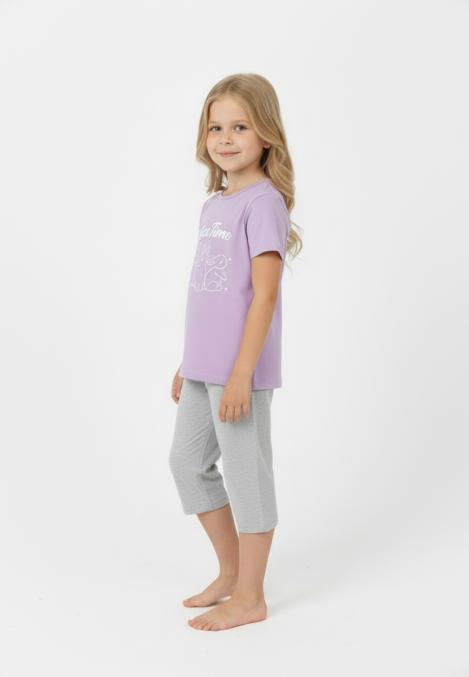 Pijama copii cu maneca scurta si pantaloni 3/4,culoare mov,Engros